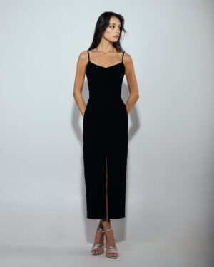 Black midi front slit dress