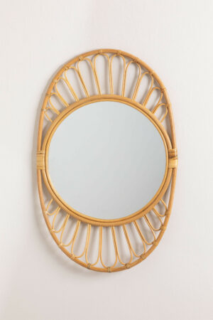 Rattan oval wall mirror